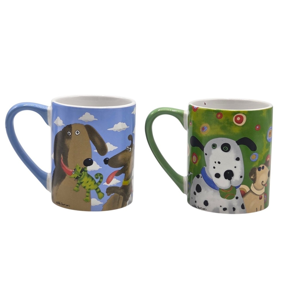 Gibson Home DNO Top‎ Dogs Stoneware Art Coffee Mug 11oz Set of 2 Multicolor